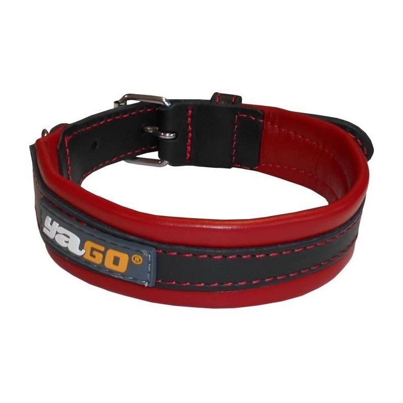 YAGO Collier en Cuir Noir et Rouge Souple et Réglable pour moyen chien, taill...