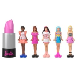 BARBIE Coffret Mini BarbieLand 6 rouge a levres avec mini poupées -