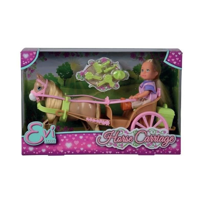 Caleche et cheval pour poupée STEFFI LOVE Evi - SILVERTORN - 12cm - Accessoir...