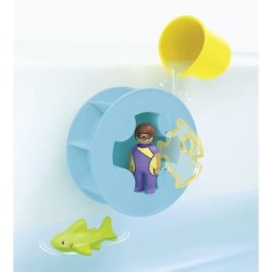 PLAYMOBIL Junior 71688 Roue aquatique avec bébé requin, Jouet pour le bain, D...