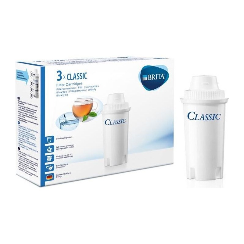 Cartouches filtrantes BRITA Classic - Pack de 3 - Réduction de tartre, chlore...
