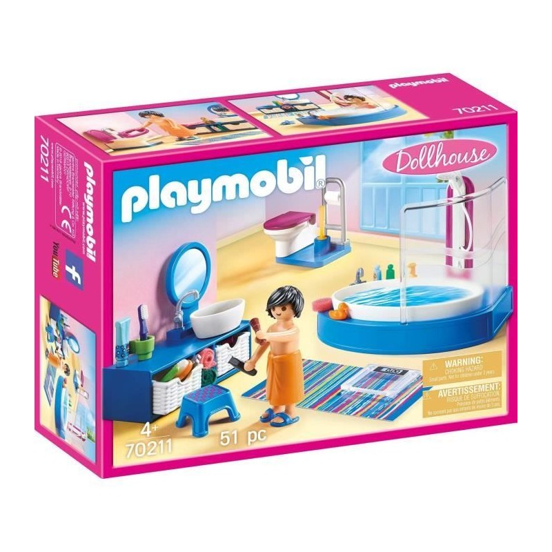 PLAYMOBIL 70211 Salle de bain avec baignoire, Dollhouse La Maison Traditionne...