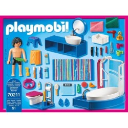 PLAYMOBIL 70211 Salle de bain avec baignoire, Dollhouse La Maison Traditionne...