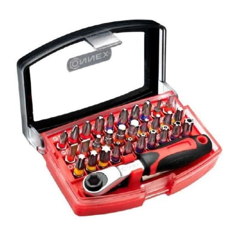 Jeu d'embouts et cliquet 32 pieces - CONNEX - Entraînement 1/4 - Acier S2 - S...