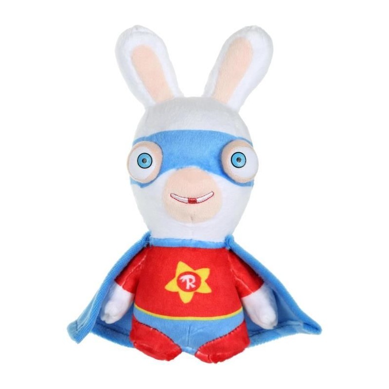 LAPINS CRETINS Peluche Super-Héros Rouge Sonore - 18 cm