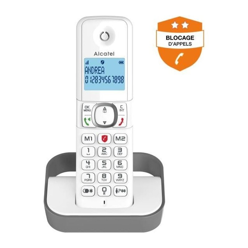 Téléphone fixe sans fil - ALCATEL - F860 solo gris - Blocage d'appels indésir...