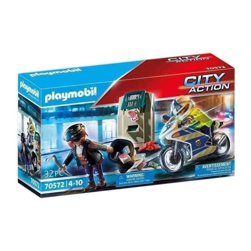 PLAYMOBIL 70572 Policier en moto et voleur, City Action, Les policiers, Des 4...