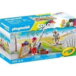 PLAYMOBIL 71515 Skateurs avec rampe, Color, 44 pieces, avec crayons Crayola, ...