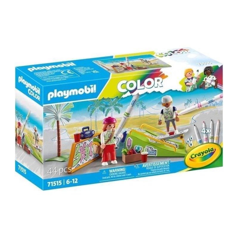 PLAYMOBIL 71515 Skateurs avec rampe, Color, 44 pieces, avec crayons Crayola, ...