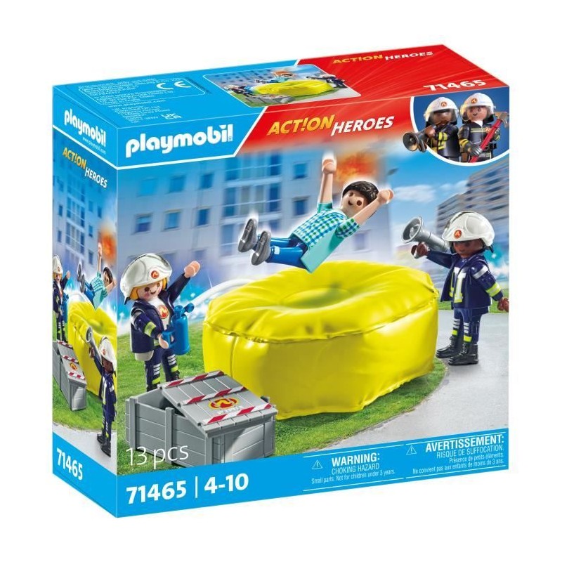PLAYMOBIL 71465 Pompiers avec coussin de sauvetage - Action Heroes - Les pomp...
