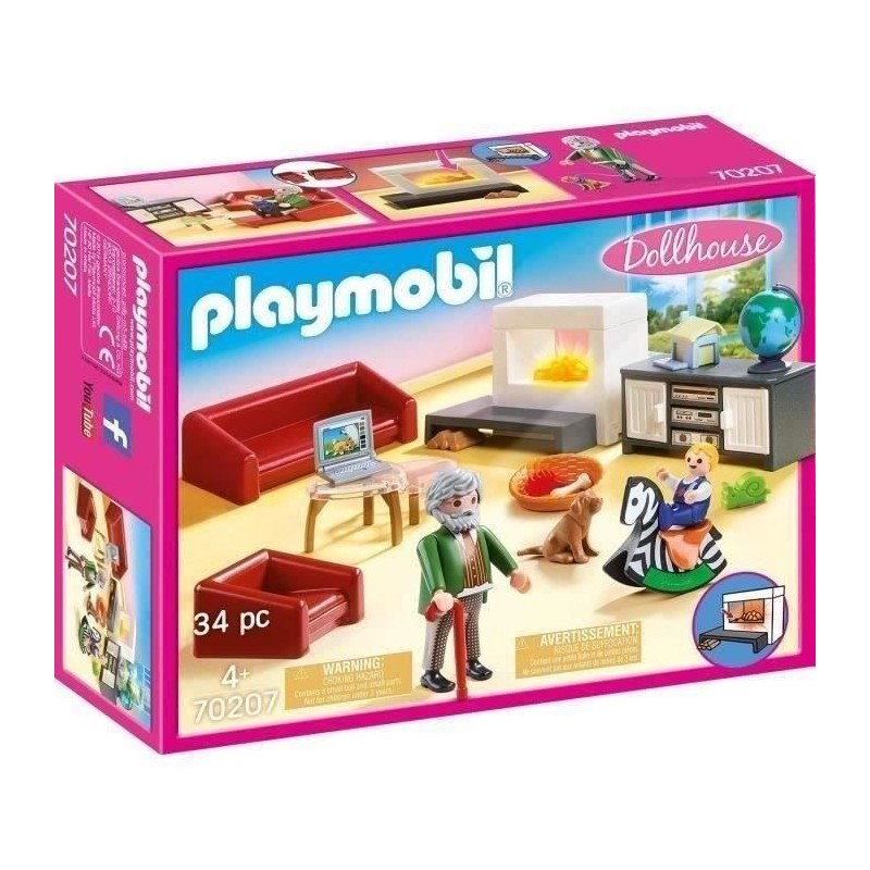 PLAYMOBIL 70207 Salon avec cheminée, Dollhouse La Maison Traditionnelle, 36 p...