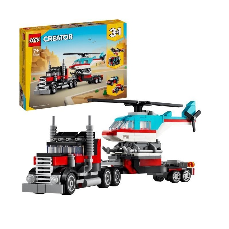 LEGO 31146 Creator 3en1 Le Camion Remorque avec Hélicoptere, Jouet d'Hélicopt...