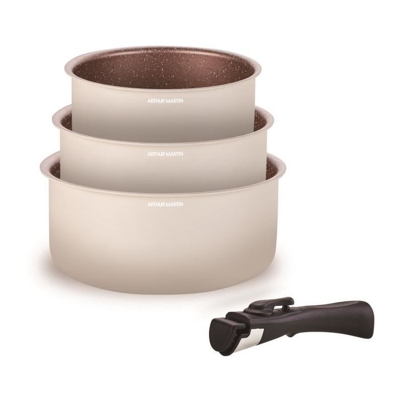 Set de 3 casseroles ARTHUR MARTIN - AM2655 - 16-18-20 cm + 1 poignée amovible...