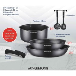 Batterie de cuisine - Tous feux dont induction - Arthur Martin - AM9582 - Alu...