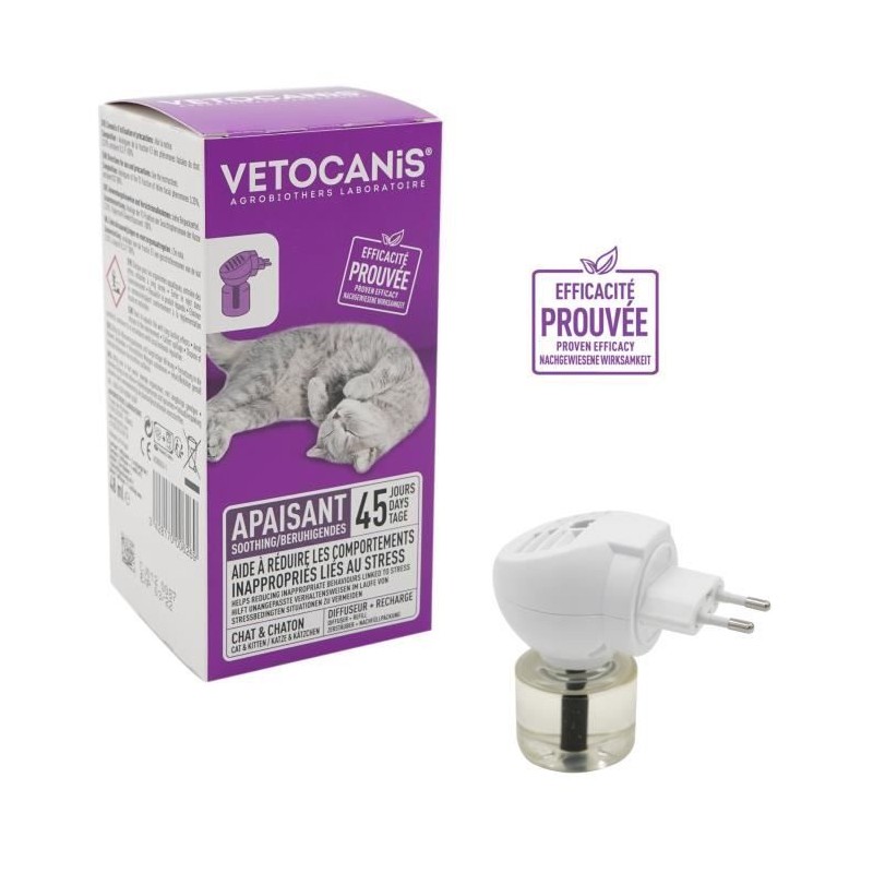 VETOCANIS Diffuseur + Recharge anti-stress pour chat - Efficace 45 jours