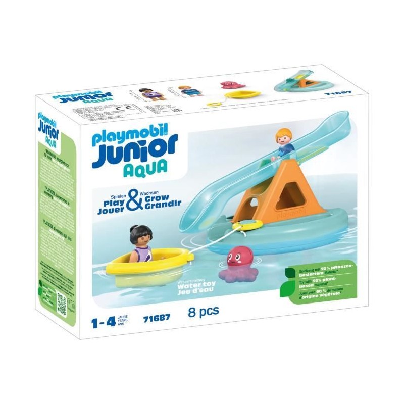 PLAYMOBIL Junior 71687 Ilôt avec toboggan aquatique, Jouet pour le bain, Des ...