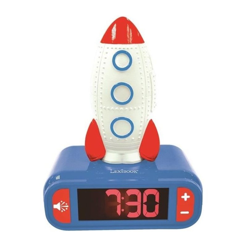 Réveil veilleuse digital LEXIBOOK - Fusée - 3D lumineux et sonore - Bleu, bla...
