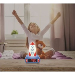Réveil veilleuse digital LEXIBOOK - Fusée - 3D lumineux et sonore - Bleu, bla...