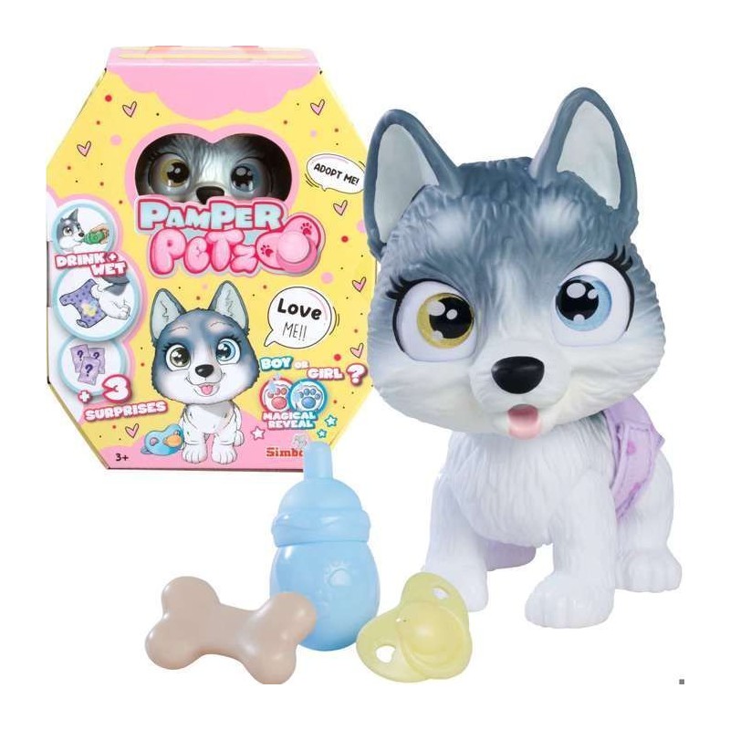 Smoby - Pamper Petz - Husky a adopter - 4 accessoires - Articulé - Bois et fa...