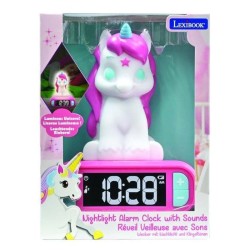 Réveil veilleuse digital LEXIBOOK - Licorne - 3D lumineux et sonore - Blanc e...