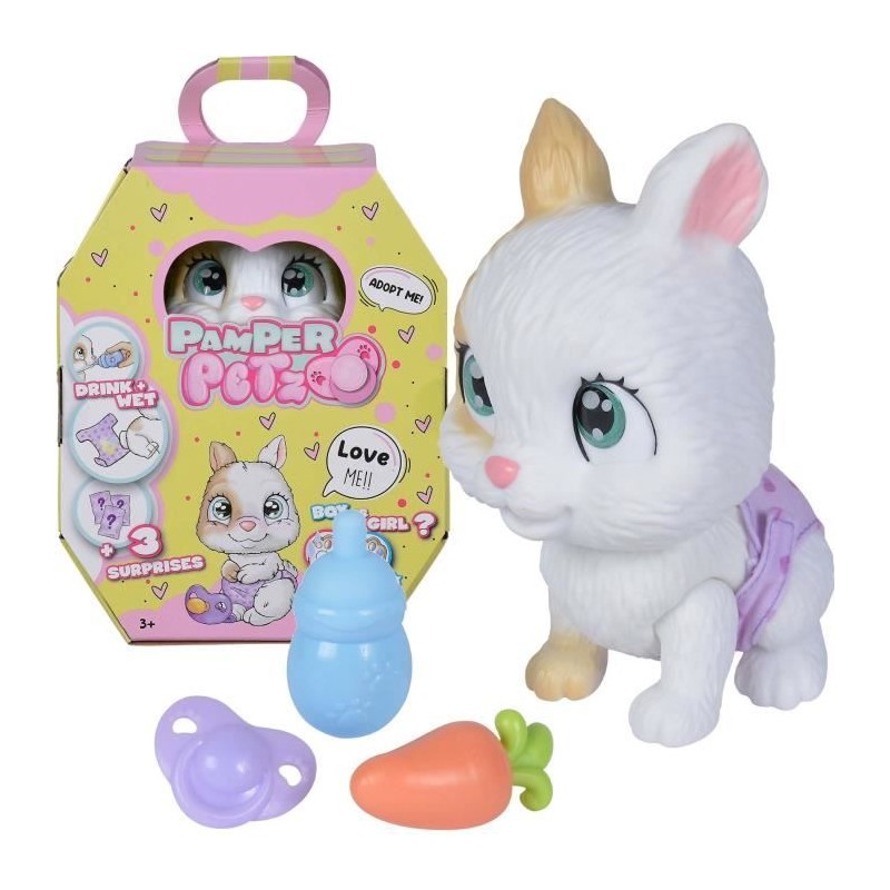 Smoby - Pamper Petz - Lapin a adopter - 4 accessoires - Articulé - Bois et fa...