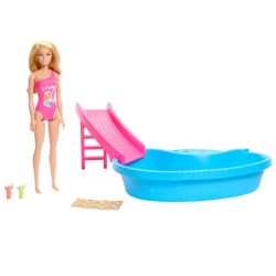 Barbie-Poupée et accessoires-Coffret poupée blonde avec piscine de