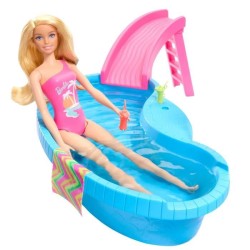 Barbie-Poupée et accessoires-Coffret poupée blonde avec piscine de