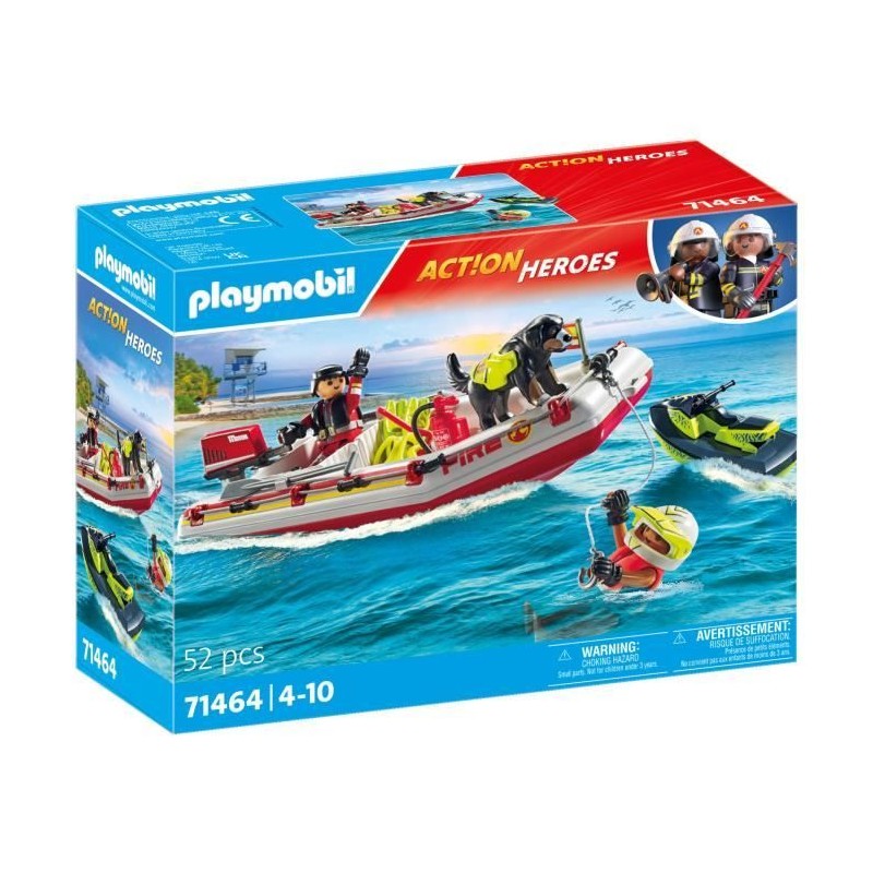 PLAYMOBIL 71464 Bateau de pompier et scooter des mers - Action Hereos - Les p...