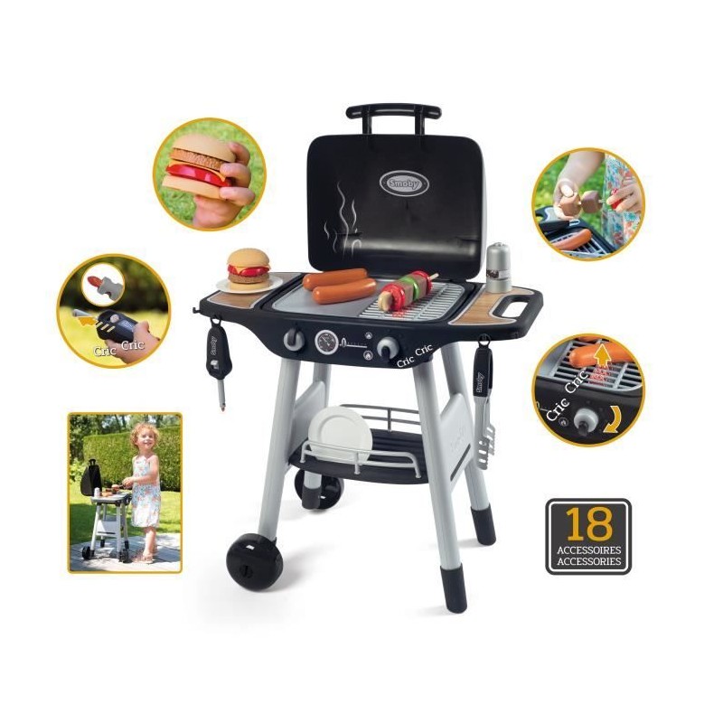 Smoby - BBQ Grill - Barbecue pour enfant - 18 accessoires - Fonctions flammes...