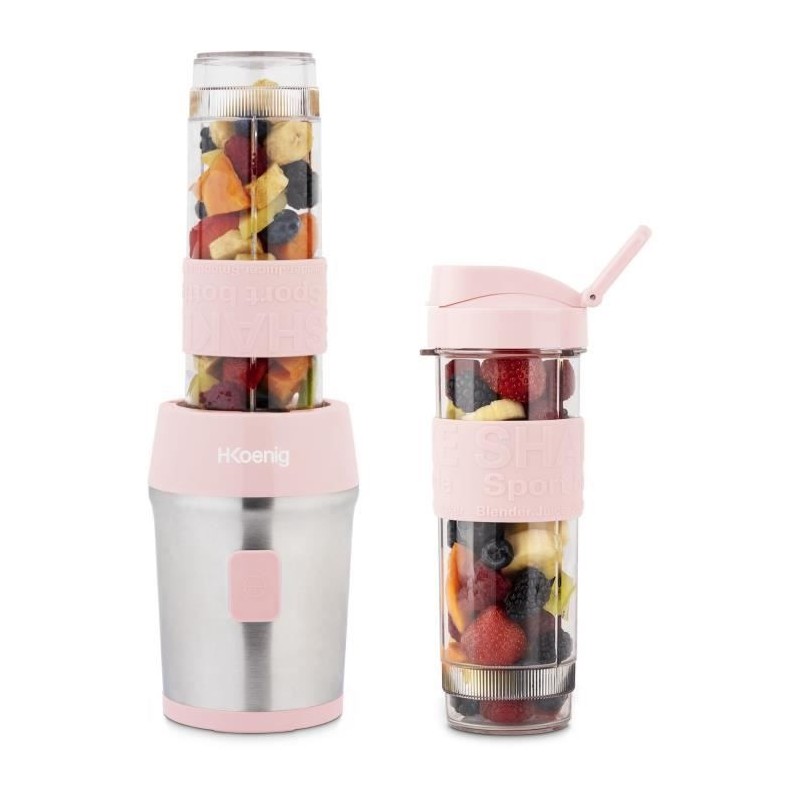 Mini blender - H.KoeNIG - SMOO12 - 300 W - 570 mL - Rose pastel - 2 gourdes i...
