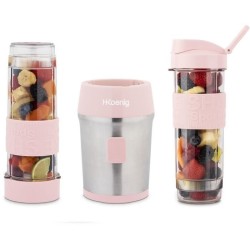 Mini blender - H.KoeNIG - SMOO12 - 300 W - 570 mL - Rose pastel - 2 gourdes i...