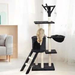 JIPSY Arbre a chat noir 79 x 34 x 138 cm - 3 plateformes, 1 perchoir, 1 niche...