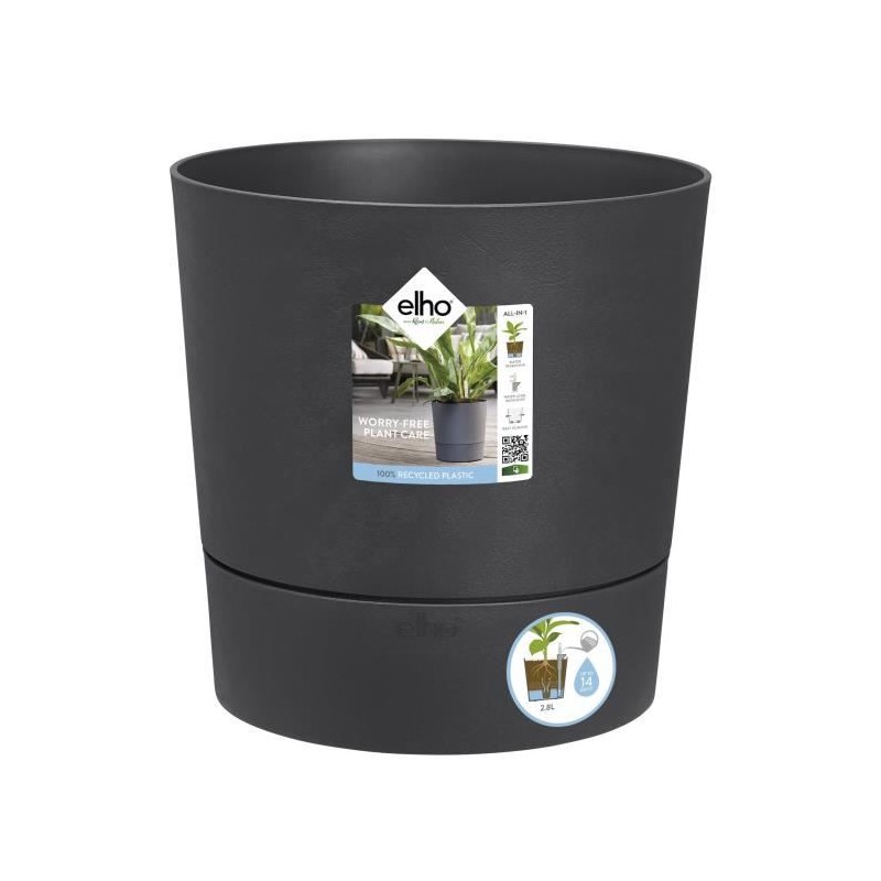 ELHO Pot de fleurs Rond Greensense Aqua Care - Ø 29,,5 x H 29,1 cm - 15 L - G...