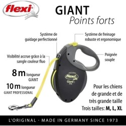 Laisse enrouleur Flexi Neon Giant - FLEXI - GT3-210-S-NEO-12 - Noir et jaune ...