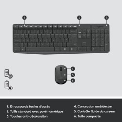 Ensemble Clavier Souris - Sans fil - Logitech - MK235 - AZERTY - Graphite