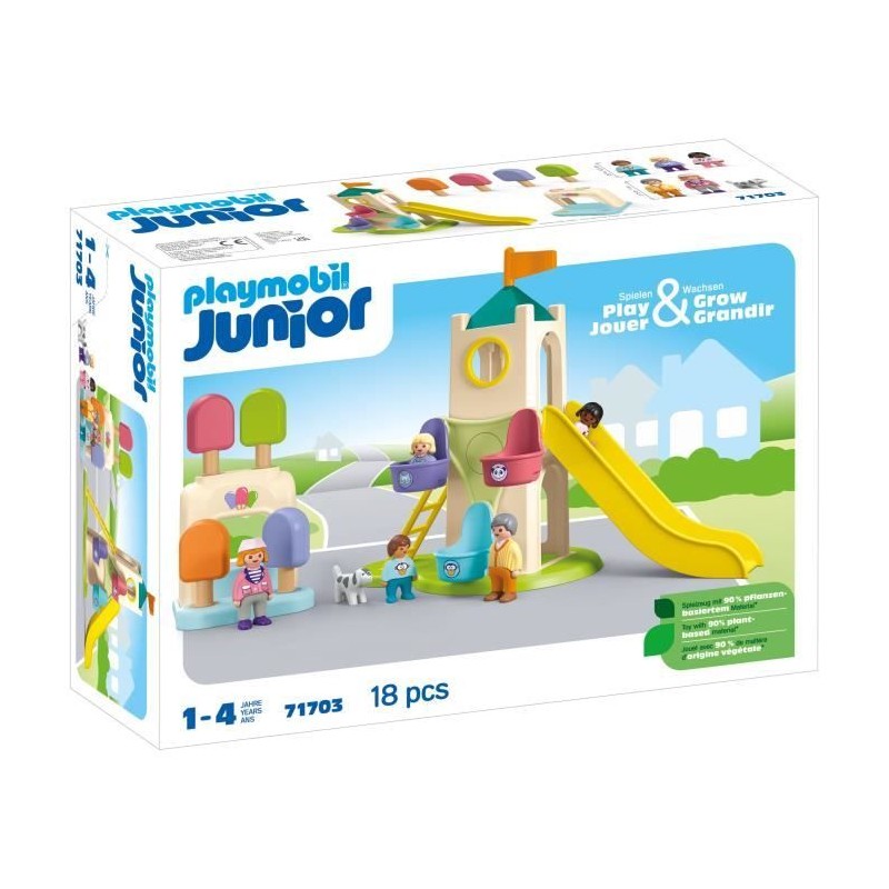 PLAYMOBIL Junior 71703 Aire de jeux avec toboggan géant Comprend cinq personn...