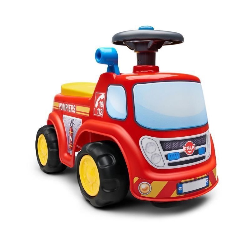 Porteur - FALK - Pompier - Assise ouvrante et volant directionnel - Des 12 mo...