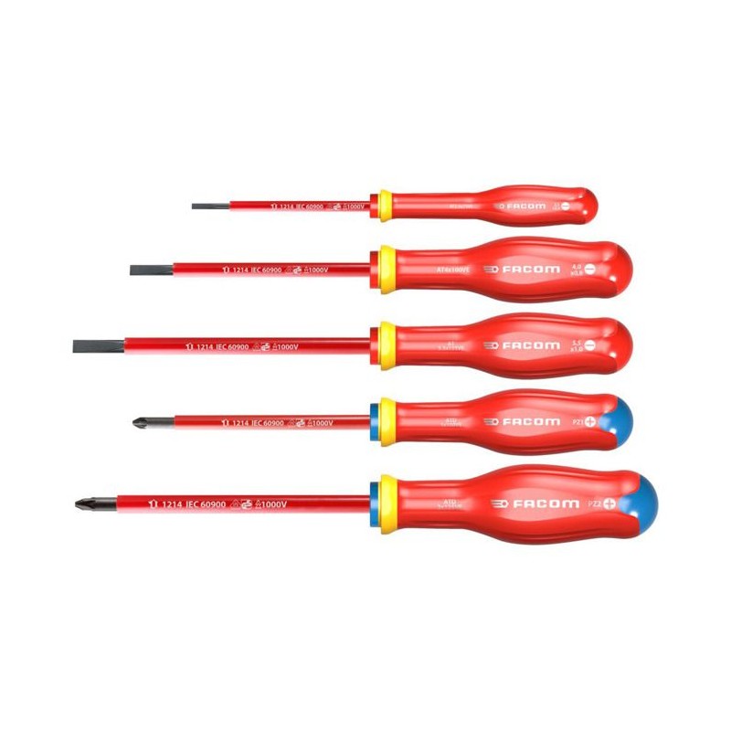 Jeu de 5 tournevis isolés - FACOM - AT5VE.PB - 1000V