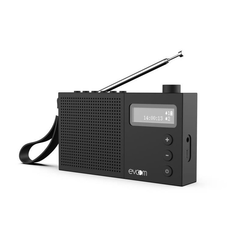 Radio-réveil EVOOM EGY Noir - FM et radio DAB+ - Batterie Piles/USB - 2 alarmes