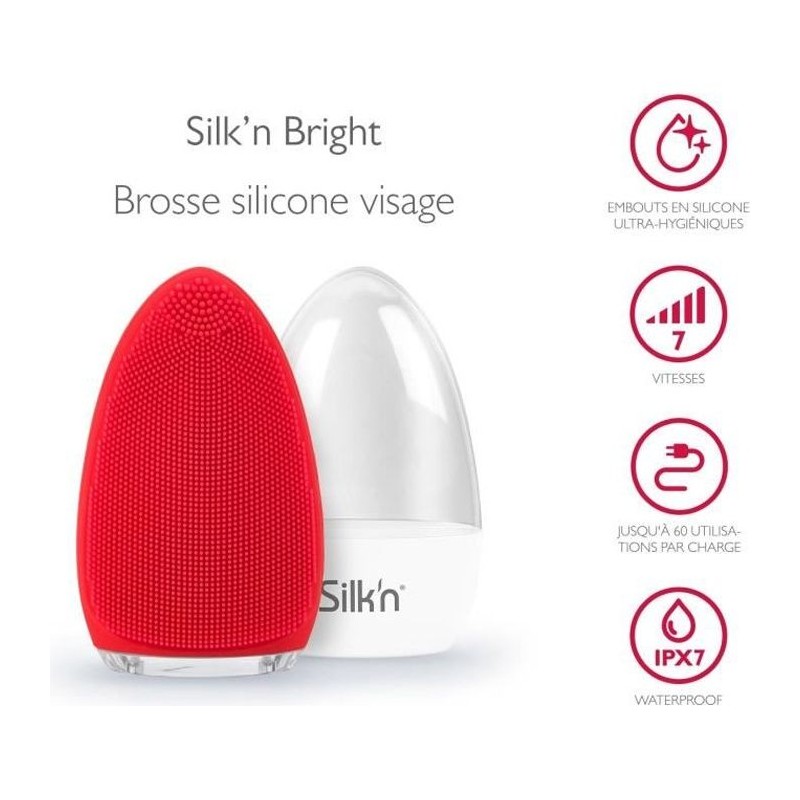 Brosse nettoyante pour le visage Silk'n BRIGHT rouge - Rechargeable - hypoall...
