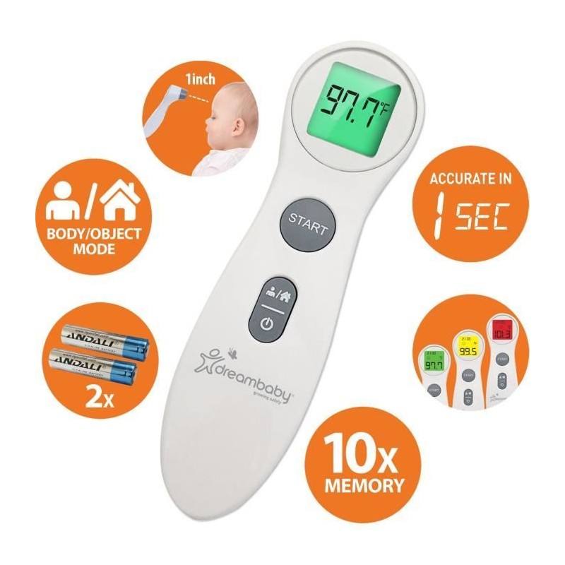 Thermometre frontal numérique - DREAMBABY - Infrarouge sans contact - Mesure ...