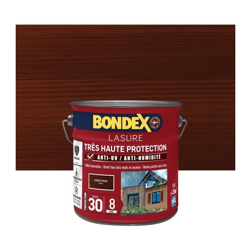 BONDEX - Lasure 8 ans - Indice 30 - Chene Foncé - Satin - 2,5L