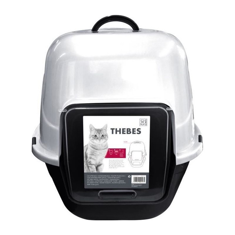 THEBES Maison de toilette XXL- Bac a litiere - 62x53x58 cm - Noir et blanc - ...