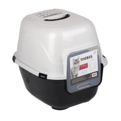 THEBES Maison de toilette XXL- Bac a litiere - 62x53x58 cm - Noir et blanc - ...