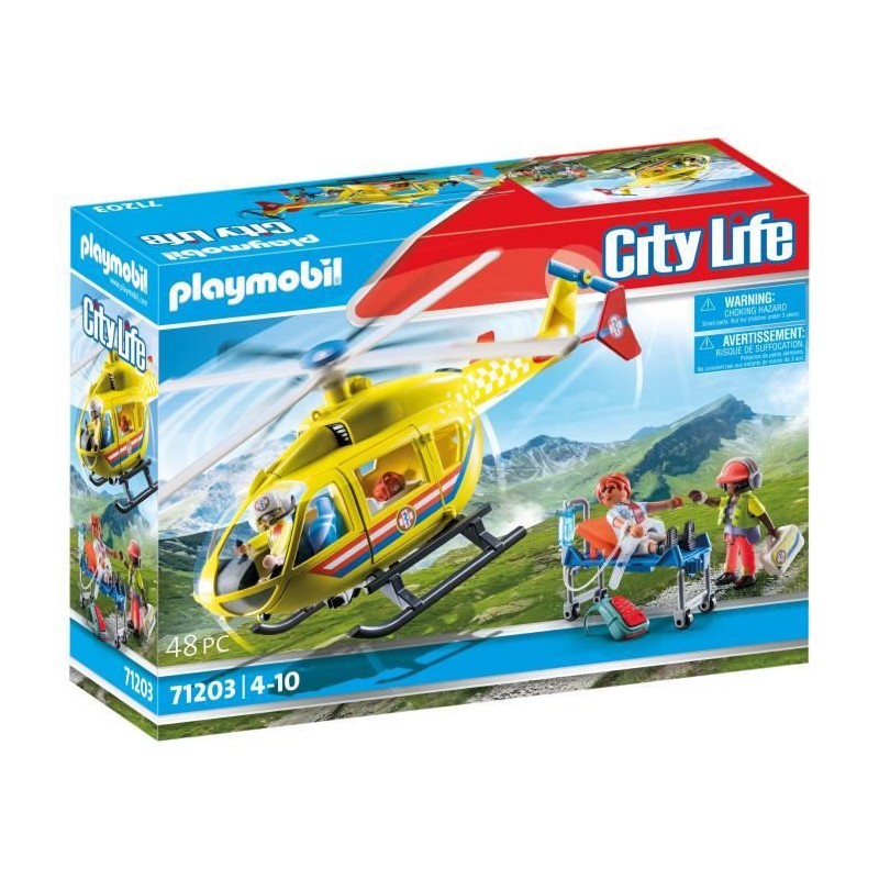 PLAYMOBIL 71203 Hélicoptere de secours, Figurine, City Action Les Secouristes