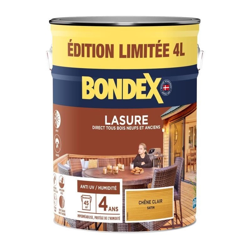 Lasure protection de bois - Chene clair - Mat - BONDEX - 4 L