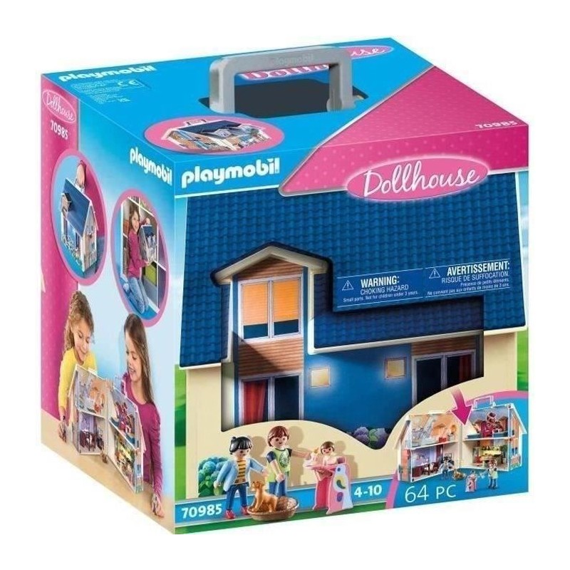 PLAYMOBIL 70985 Maison Transportable Bleue, 3 personnages, Accessoires inclus...