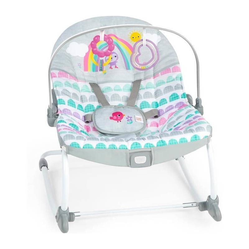 BRIGHT STARTS Transat bébé évolutif Arc-en-Ciel, rose, Vibrations apaisantes,...