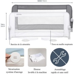 Barriere de lit Dreambaby Maggie  - lits encastrés et aux lits plats- Mesuran...