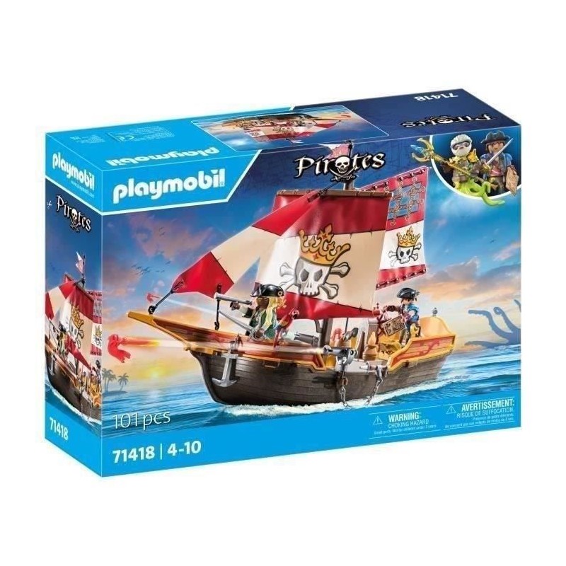 PLAYMOBIL 71418 Chaloupe des pirates, Les pirates, Avec personnages, canons, ...
